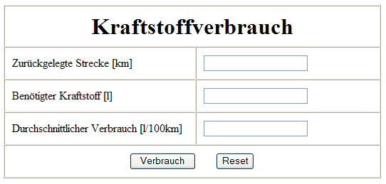 Formular - Kraftstoffverbrauch